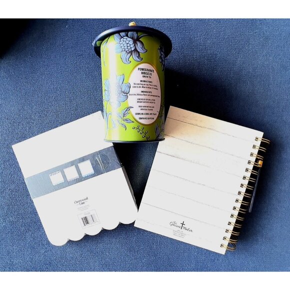 3-Pc FAITH Journal Gift Set Zen Garden Tea Layered Scalloped Notepad Blue White - Picture 5 of 8